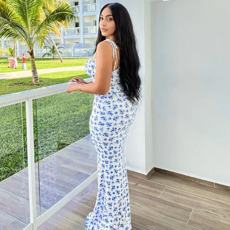 Floral Suspender Dress Slim Fit For Women Country Style