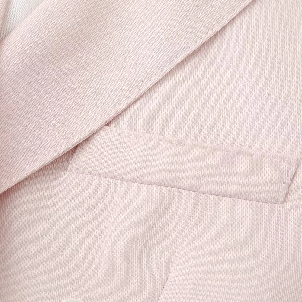 Pink Draping Casual Double Breasted Women's Commuter Suit Coat with Straight Leg Pants