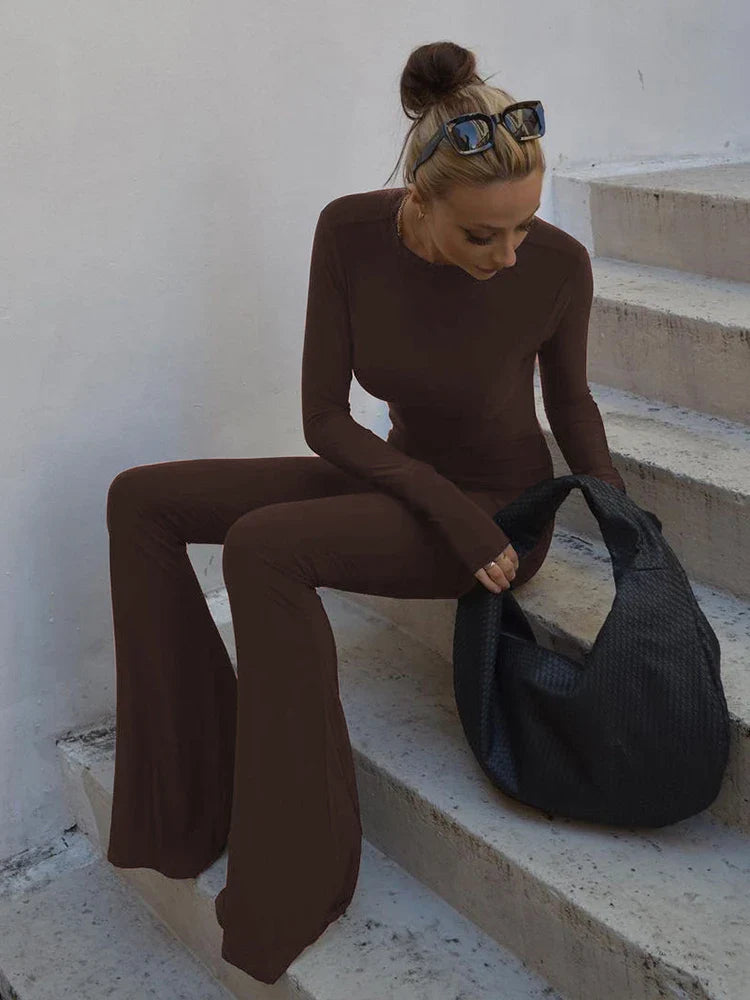 Junior Girls Slim Fit Ankle-Length High Street Jumpsuit Solid Color O-Neck Backless Fashion Romper