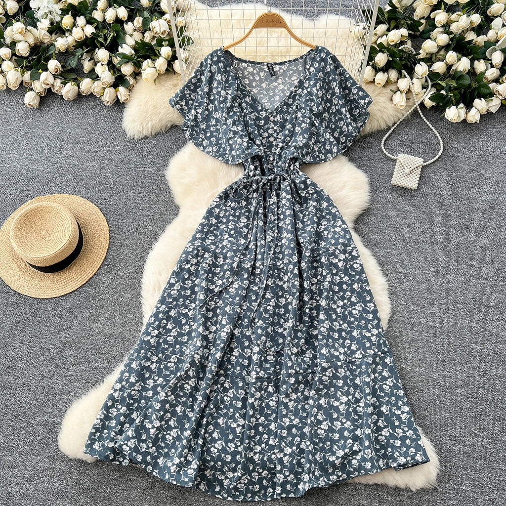 Floral Print Sundress V Neck A Line For Summer Party