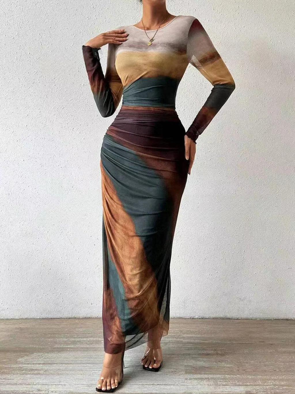 Boho Retro National Style Gauze Dress With Exotic Print