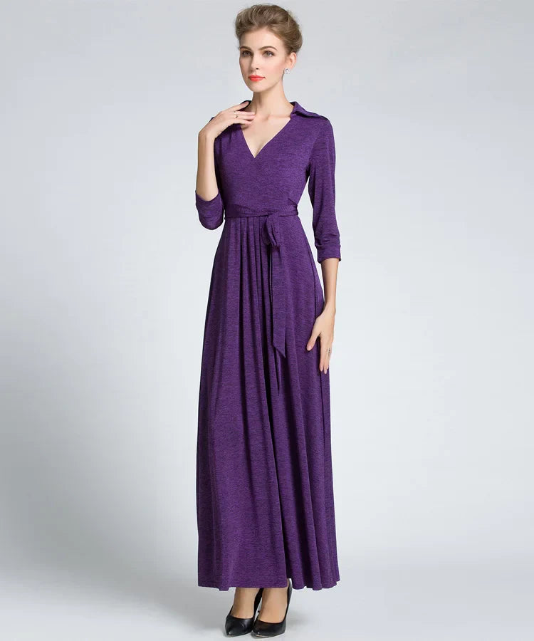 Soft Stretch Wrap Dress With Belt Long Vacation Style
