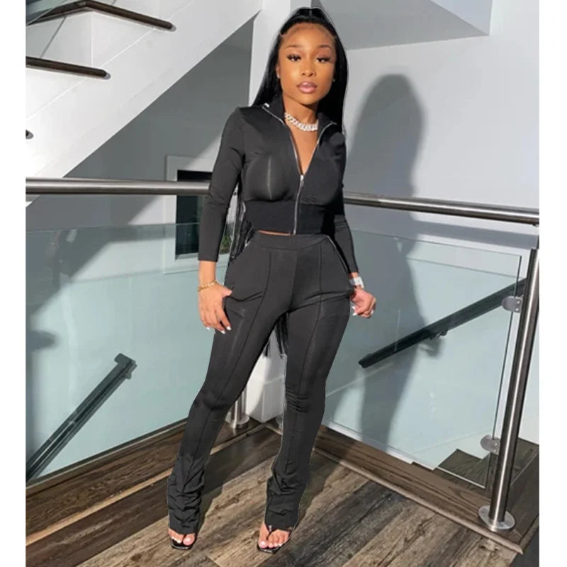 Casual Solid Color Two Piece Sports Set for Spring Fashion