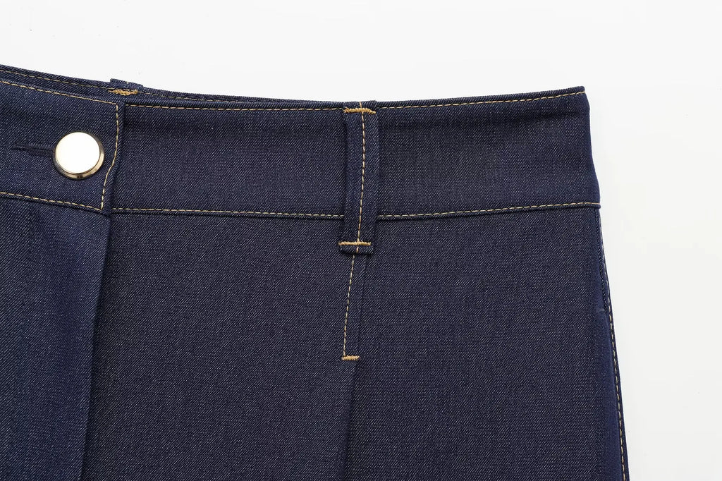 Fashion Women Solid Jacket and Wide Leg Pant Set with Cropped Coat and Zipper Details