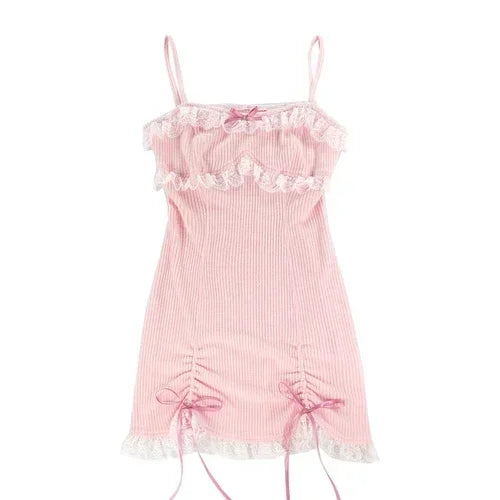 Sweet Lolita Lace Dress With Bow Pink Mini Party Dress
