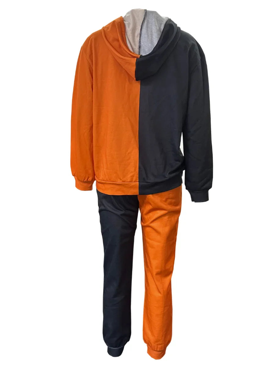 Kangaroo Pocket Hooded Tracksuit for Women - Casual Patchwork Long Sleeve Sweat Outfit