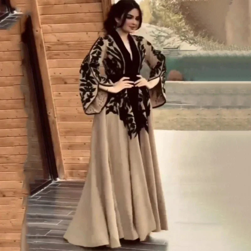 Muslim Maxi Dress With Flared Sleeves And V Neck For Women