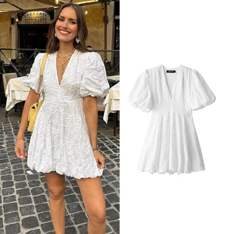 Summer Embroidered Dress V Neck Slim Mini Chic Classic