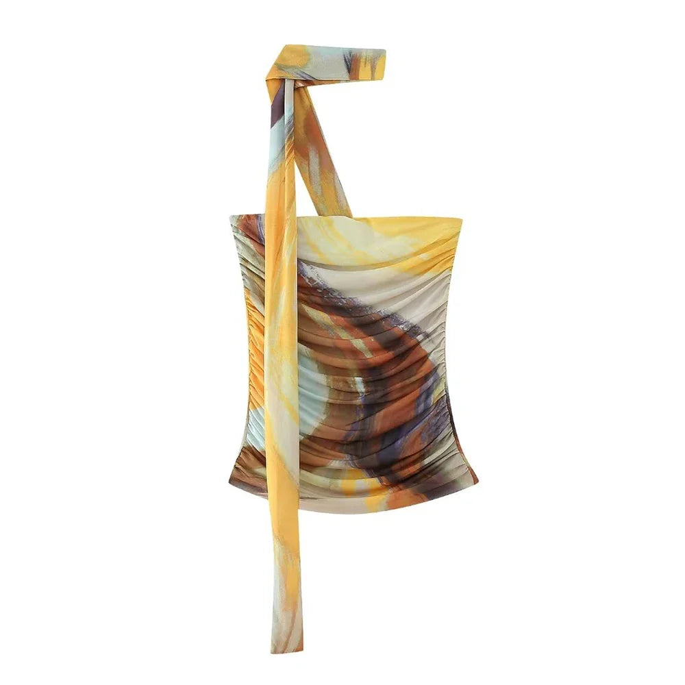 Strapless Leopard Print Tulle Draped Bustier Top with High Waist Long Skirt Two-Piece Set for Women Sexy Evening Outfit