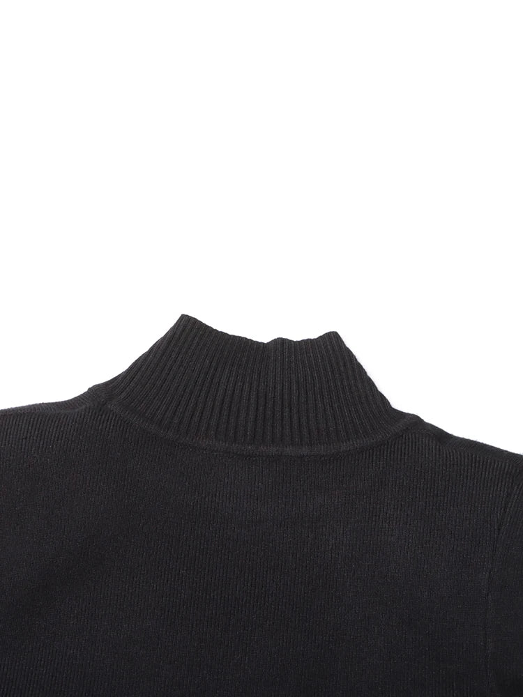 Spliced Belt A Line Dress For Women Stand Collar Sleeve