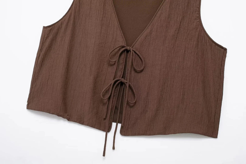 Tied Sleeveless Vest Top and High Waist Midi Skirt Two Piece Set Women's Summer Waistcoat Long Skirt Outfit