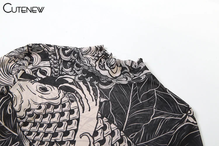 Elegant Long Sleeve Printed Maxi Dress With O Neck