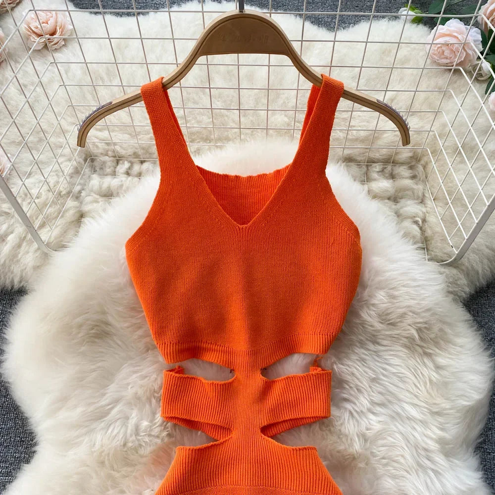 Backless Summer Knit Bodycon Dress For Women Hollow Out