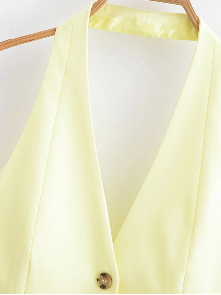 Women Summer Two-Piece Set Solid Halter Camisole Top and Trouser Outfit Elegant Street Style Clothing