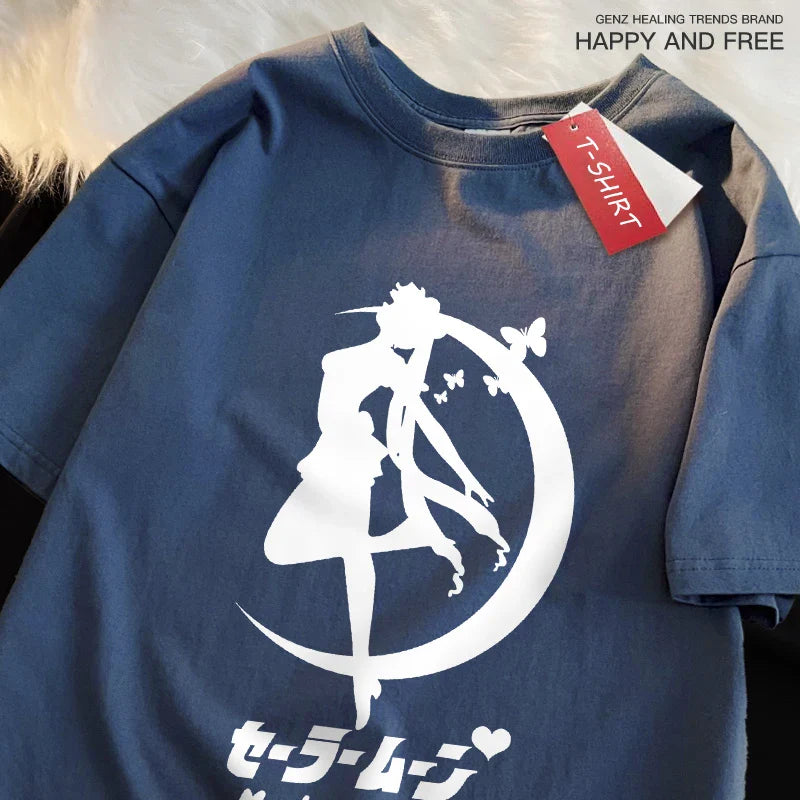 Sailor Moon Themed Couple T Shirts for Women and Men Soft Cotton Short Sleeve Tees for Casual Wear