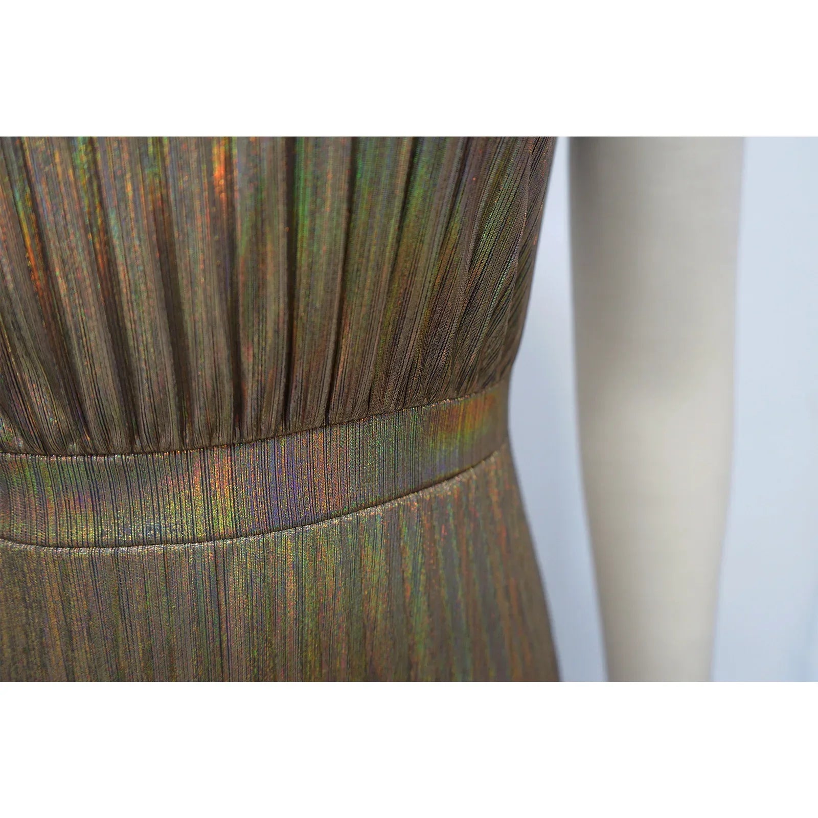 One Shoulder Metallic Pleated Maxi Dress Evening Gown