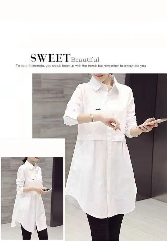 Mid-Length White Polo-Neck Shirt for Women Lightweight Stylish Spring Summer Blouse Elegant Korean-Inspired Fashion