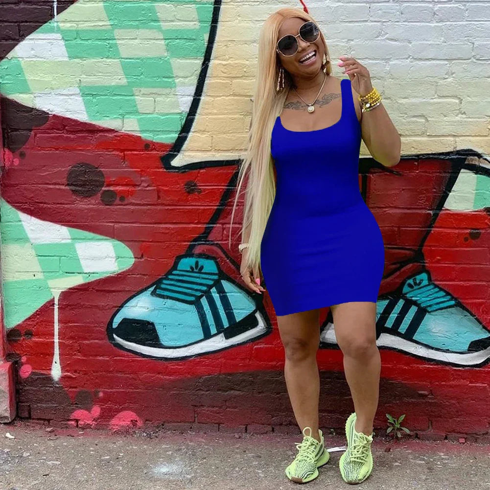 Women Solid Color Strap Casual Summer Sleeveless Dress