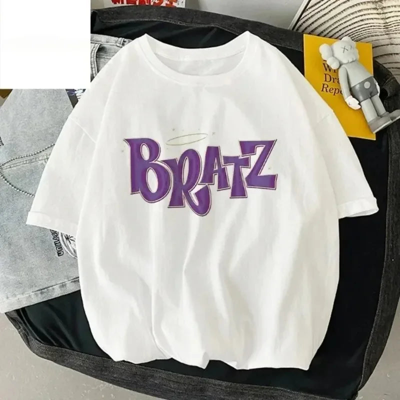 Bratz Hip Hop Short Sleeve Cotton T-shirt for Women and Girls with Trendy Letter Print