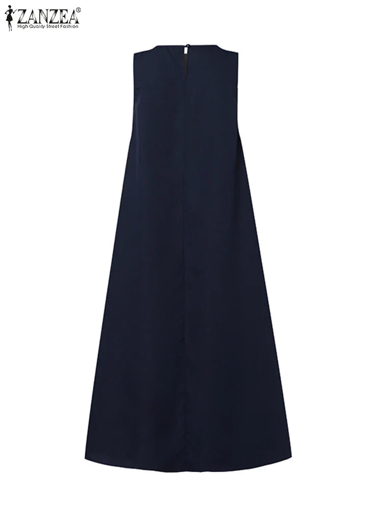 Women's Colorblock Sleeveless Midi Sundress With Pockets