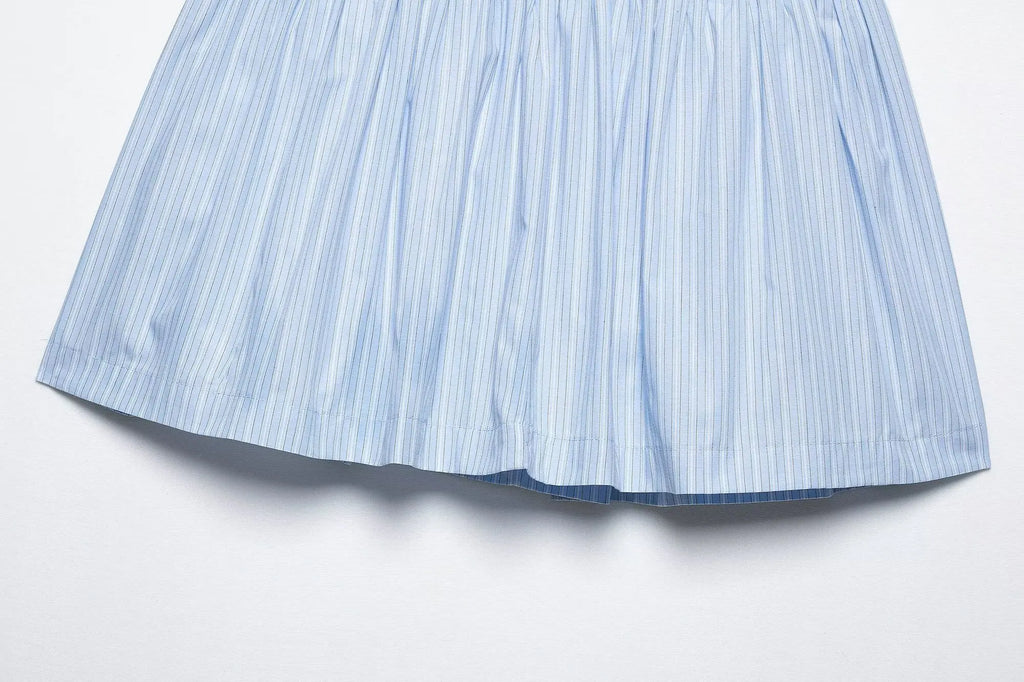 Women's Chic Two-Piece Blue Striped Long Sleeve Shirt and Front Zipper Mini Skirt Set