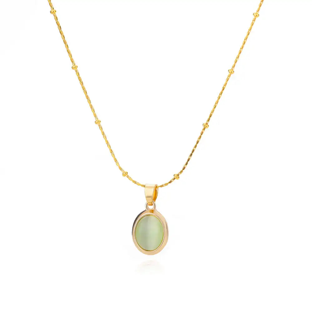 Gold Color Opal Oval Necklace for Women Stainless Steel Pendant Jewelry Gift