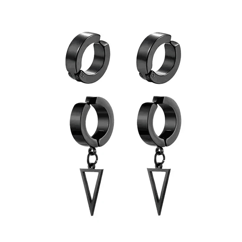 Men's Punk Cross Pendant Stainless Steel Magnetic Earrings Set - 5 Pairs Fashionable Earless Design