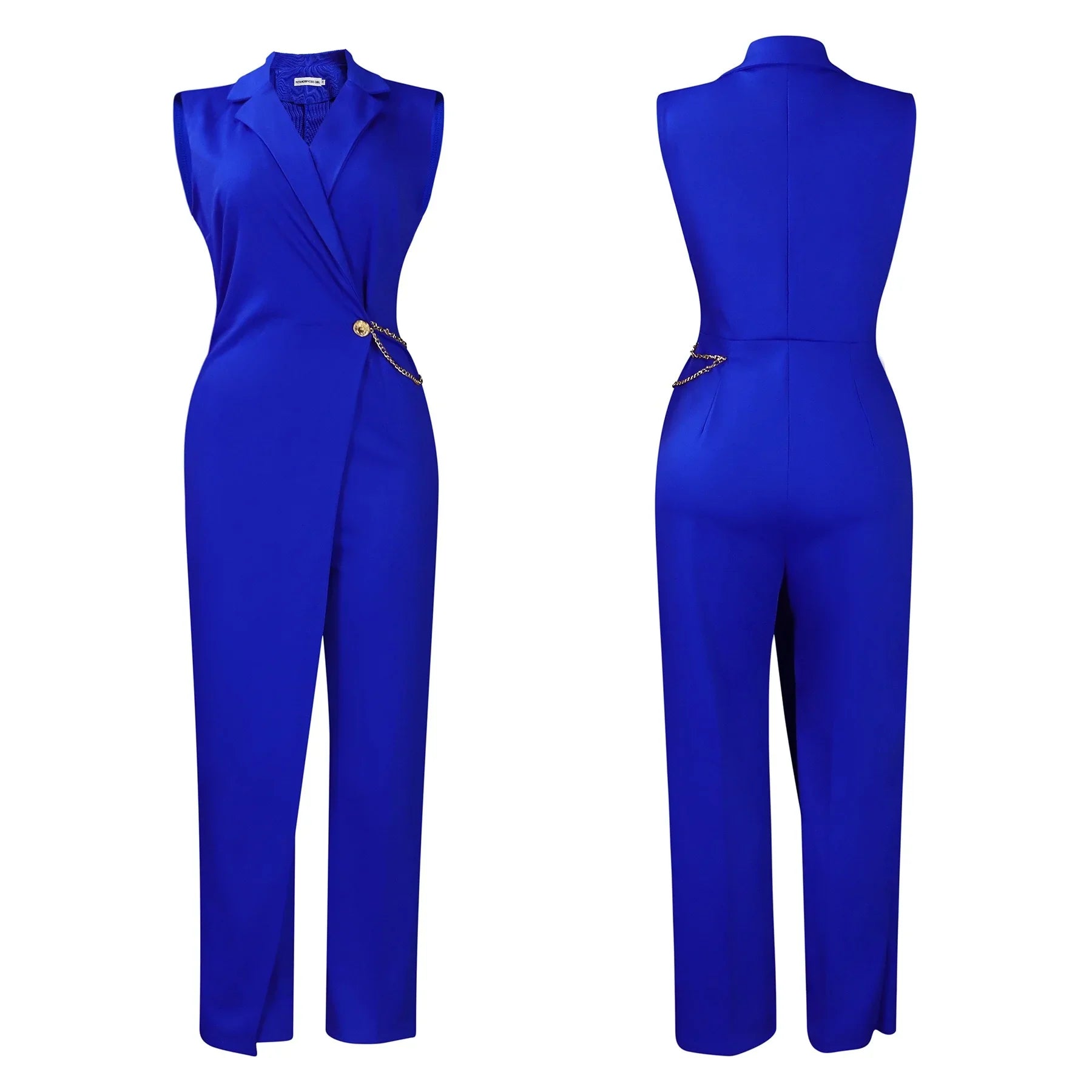 Elegant Sleeveless Jumpsuit with Turn Down Collar High Waisted V Neck Straight Leg Romper for Women Birthday Party Overalls