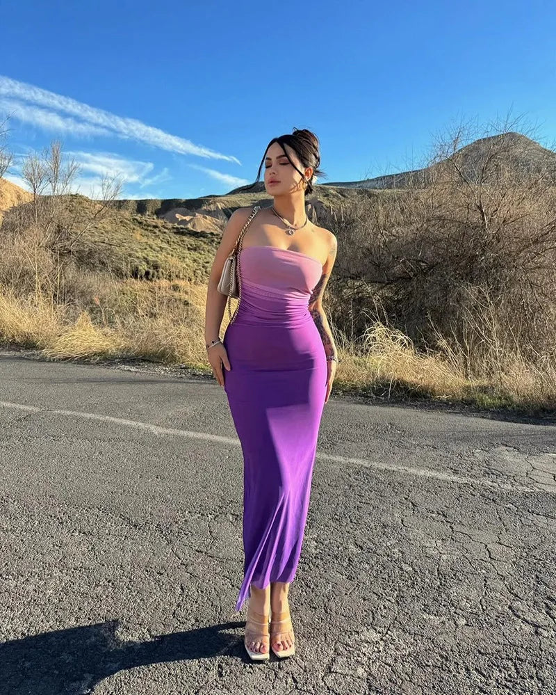 Gradient Strapless Backless Maxi Dress For Women Sexy