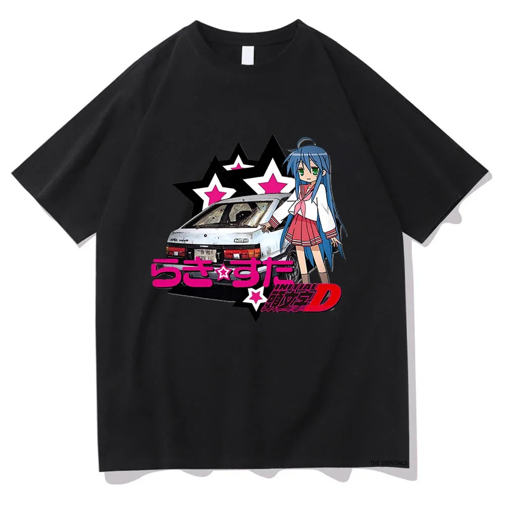 Anime Lucky Star Konata T Shirt Unisex Vintage Cartoon Oversized Cotton Tee for Manga Lovers