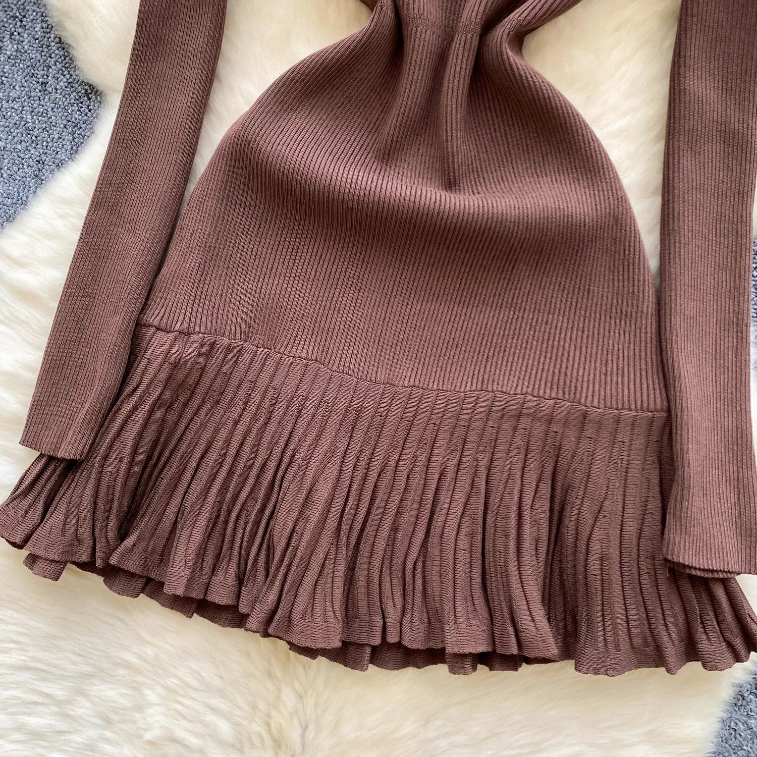 Knitted Short Dress With O Neck Bow Bodycon Chic Style