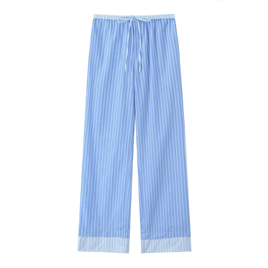 Fashionable Stripe Shirt and Wide Leg Pants Set for Women Casual Spring Outfit