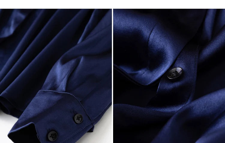 Women Satin Silk Shirt 93% Mulberry Silk 7% Spandex 19 Momme Classic Long Sleeve Blouse Solid Color Office Top for Women M L XL XXL