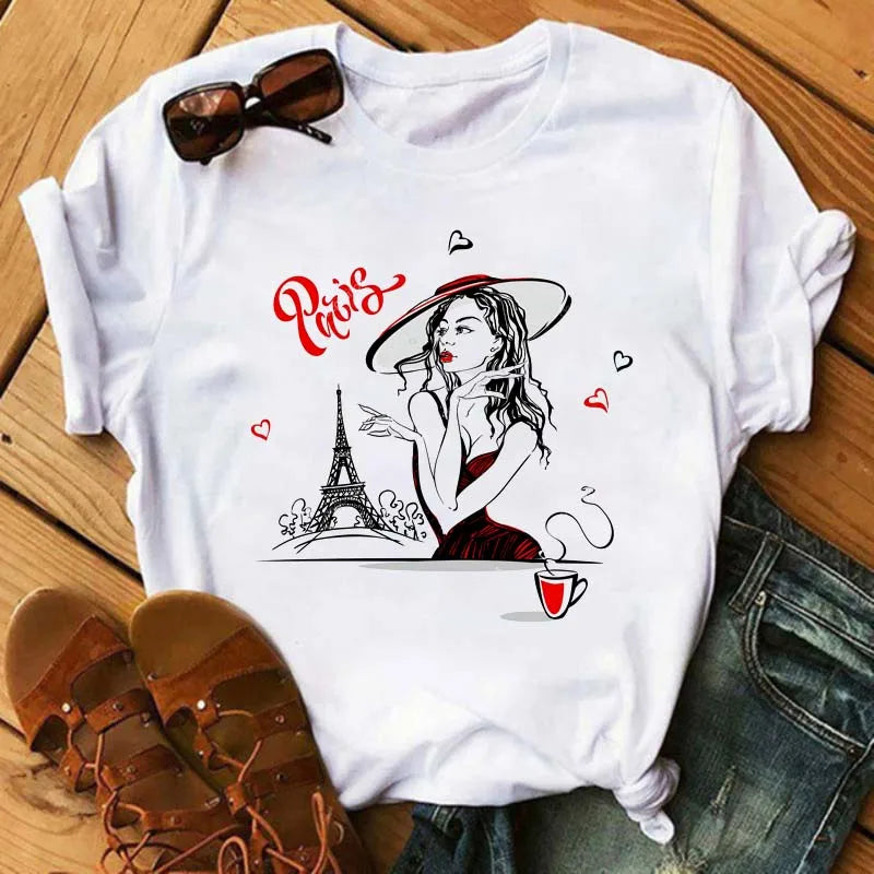 Women's Funny Wine Print T Shirt Casual Short Sleeve O Neck Tee for Summer Fashion