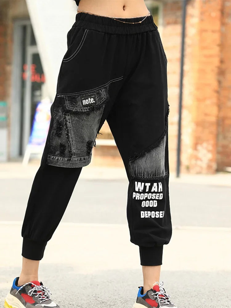 Spring Punk Fashion Women's Two Piece Set with Loose Hooded Jacket and Classic Fitness Pants