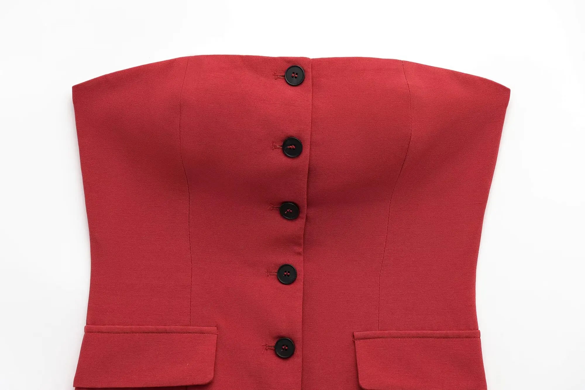 Elegant Red Women Pant Suit with Front Button Strapless Tank Top and Wide Leg Trousers Chic Fashion Streetwear Set