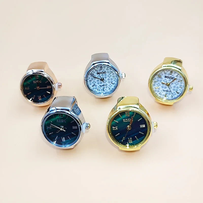 Vintage Alloy Finger Watch Ring Quartz Movement Fashion Jewelry for Men and Women