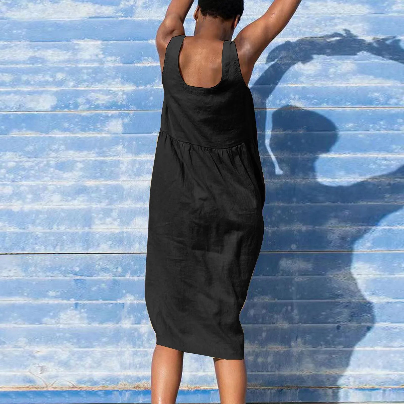 Boho Cotton Linen Sleeveless Dress For Women Summer Holiday