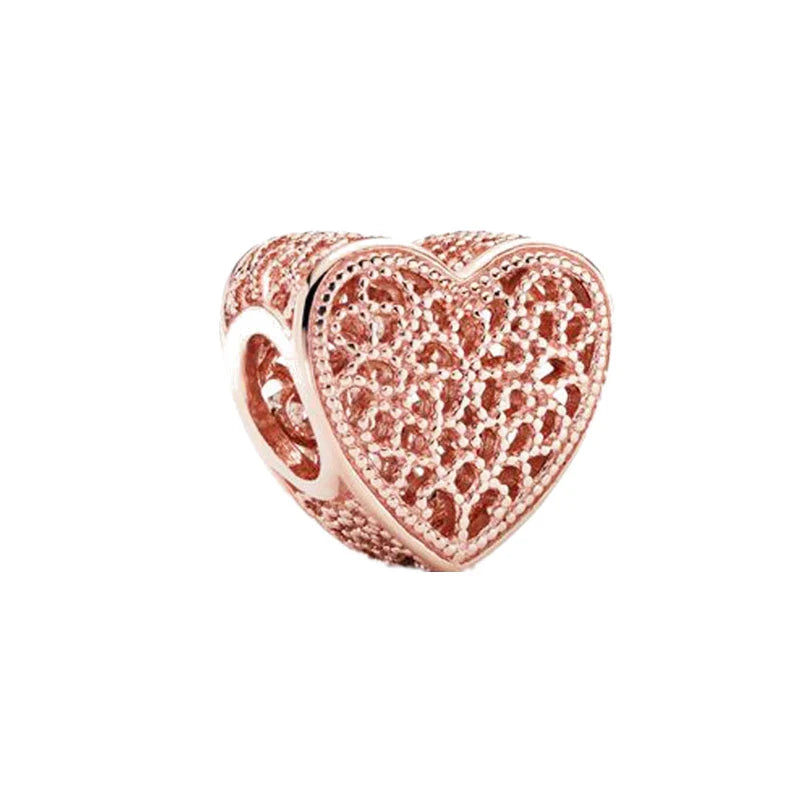 Plated Rose Gold Sparkling Pink Hot Air Balloon and Heart Charm Bead for Silver 925 Bracelet DIY Jewelry