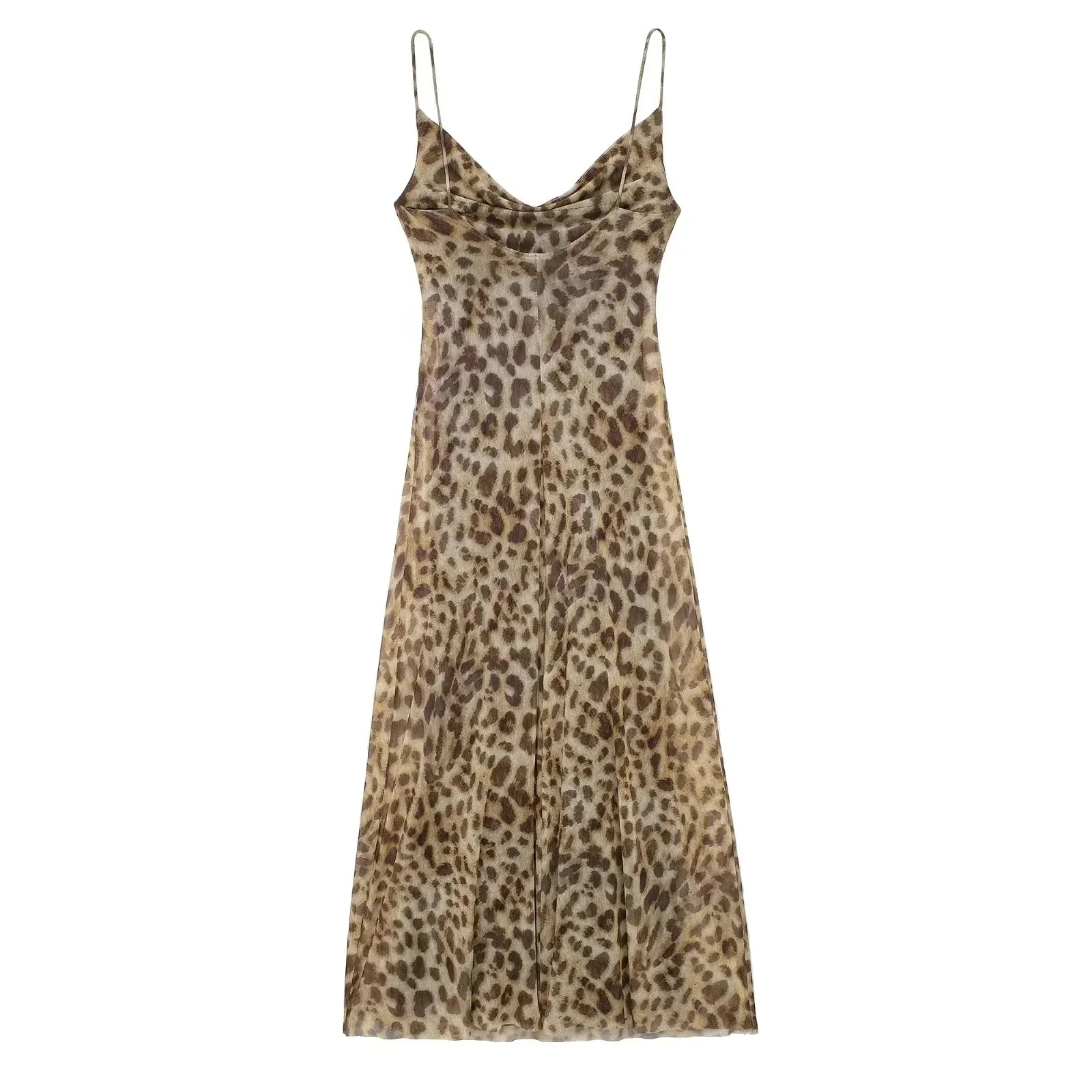 Leopard Print Maxi Dress Tulle Backless Slip for Women