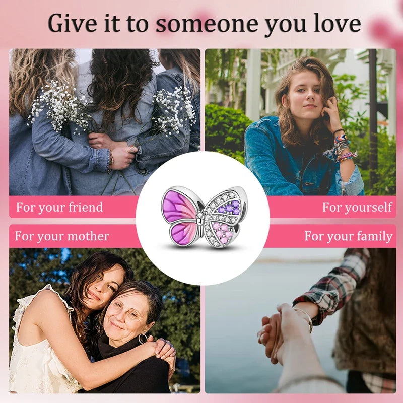 Glowing Luminous Firefly Butterfly Pendant Charm Beads in 925 Sterling Silver for Bracelet Jewelry