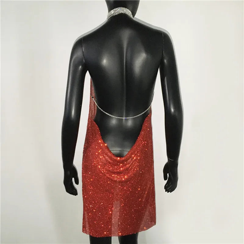 Sequin Rhinestone Backless Mini Dress For Nightclub Party