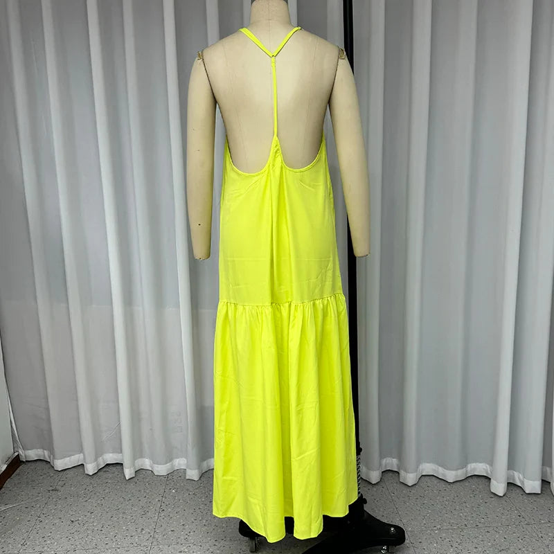 Summer Maxi Dress For Women Backless Halter Neck Beachwear