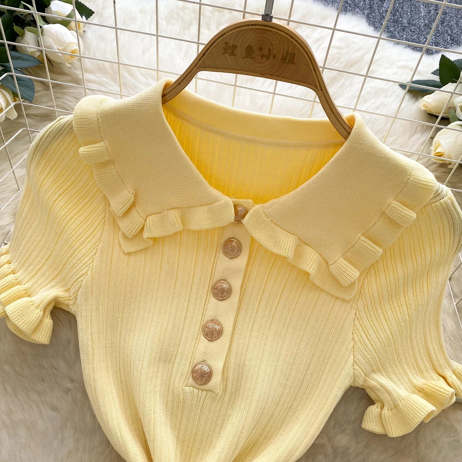 Ruffles Knit Wrap Dress For Women Summer Short Sleeve Casual