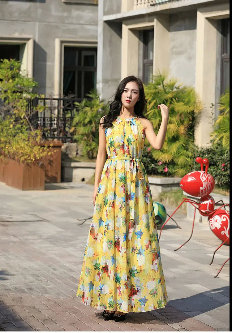 Floral Boho Backless Maxi Dress Women Beach Sundress