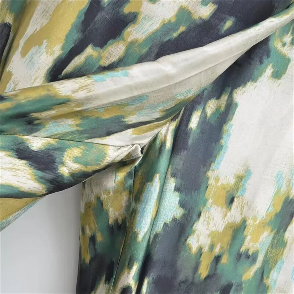 Women's Printed Shirt and Scarf Printed Pants Set for Spring and Summer Fashion