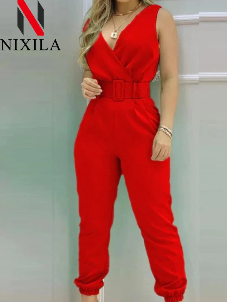 Backless V Neck Printed High Waist Jumpsuit For Women