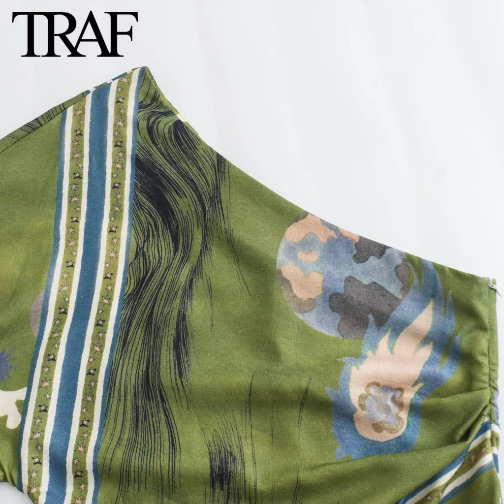 Sexy Long Sleeve Zippered Printed Asymmetric Dress For Women