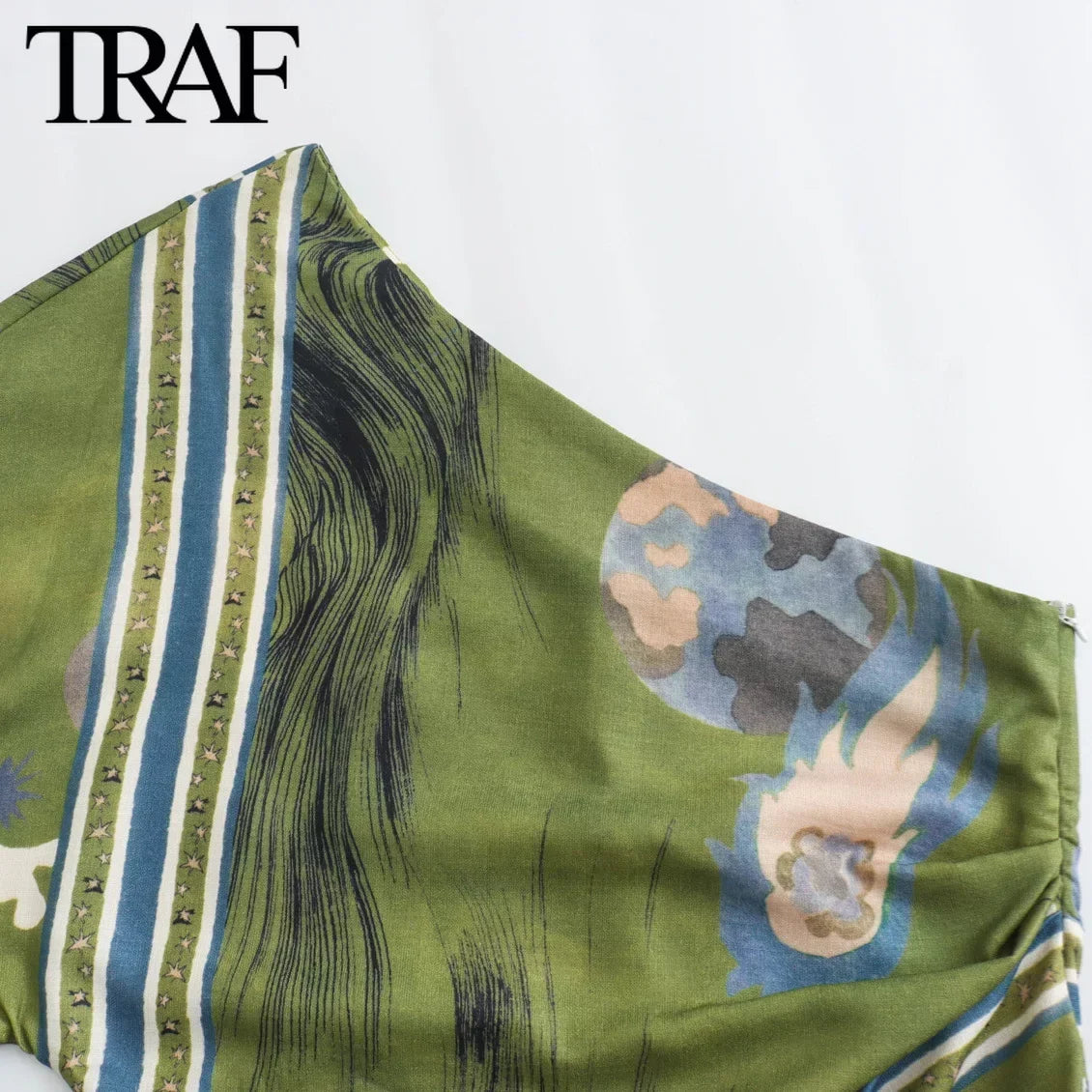 Sexy Long Sleeve Zippered Printed Asymmetric Dress For Women