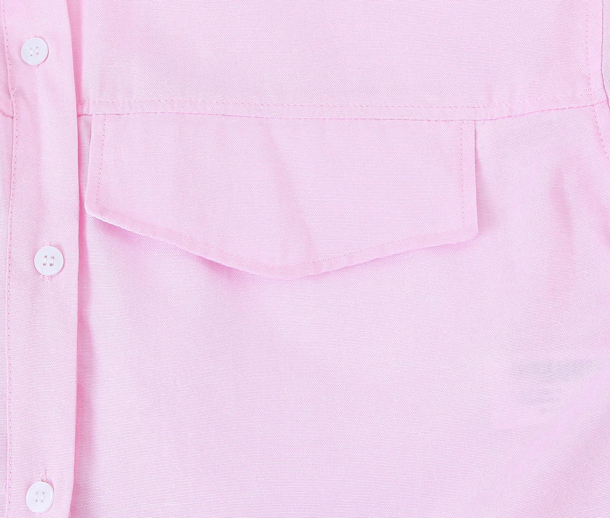 Women's Pink Patchwork Cropped Shirt Long Sleeve Button-Up Blouse Trendy Streetwear Top for Ladies